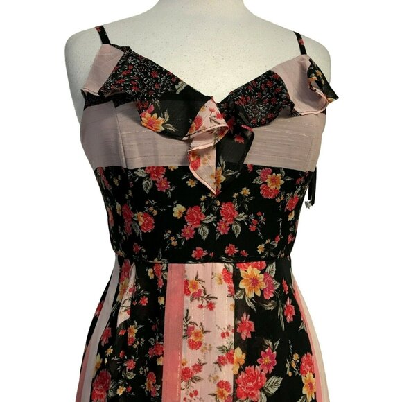 Kensie Black Garden Floral Flutter Ruffle Sleeveless Hi-Low Maxi Dress Sz 4 NEW - Picture 3 of 9